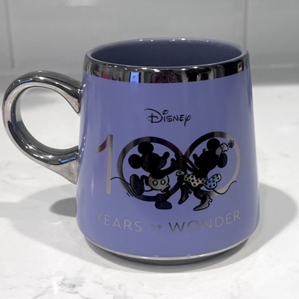 Disney 100 Years Of Wonder Anniversary Purple Silver Mickey Minnie Coffee Mug